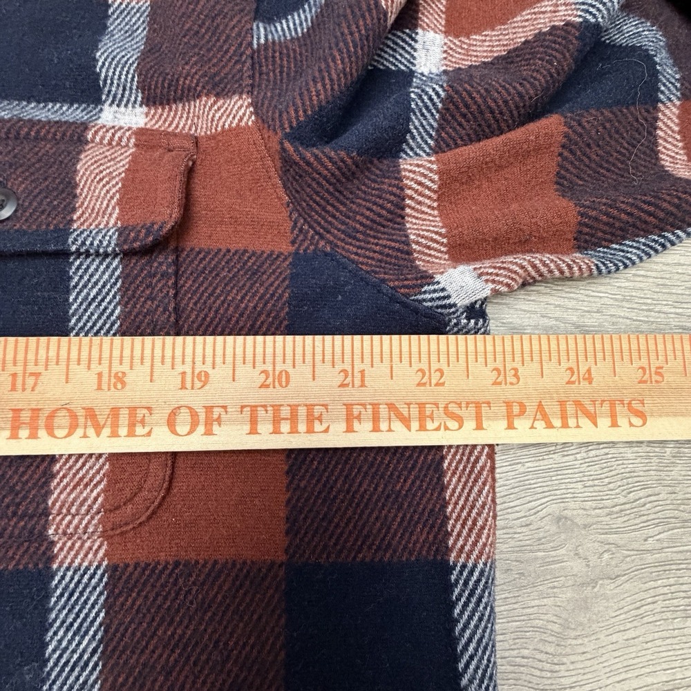 7Diamonds Generation Soft Flannel Shirt Mens L Rust Navy Plaid Stretch Button Up - Picture 8 of 10